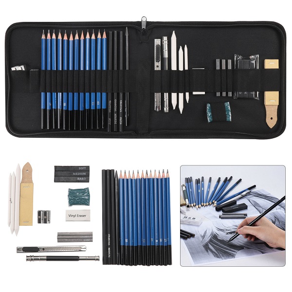 32PCS Portable Professional Artist Pencils Set Drawing Sketching Art Kit With Case For Adult Kids  32PCS PORTABLE PROFESSIONAL ARTIST PENCILS SET DRAW